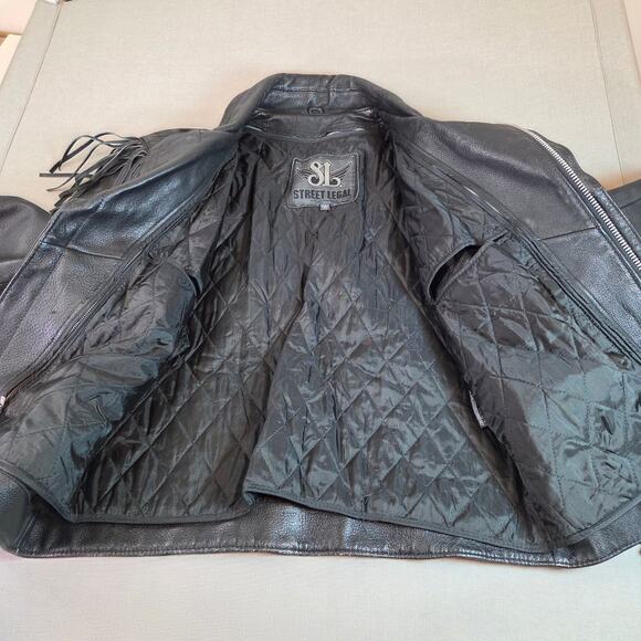 Vintage 90s Street Legal Bermans Leather Fringe Jacket Men’s Sz 44 L - Picture 3 of 15